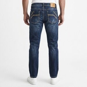 Indigo Wisdom Mens Dark Wash Straight Leg Denim Jeans Blue Contrast Stitch 36x32